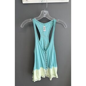 Free People Dip Dye Racerback Tank Top Size S Blue Floral Patchwork Y2K Festival